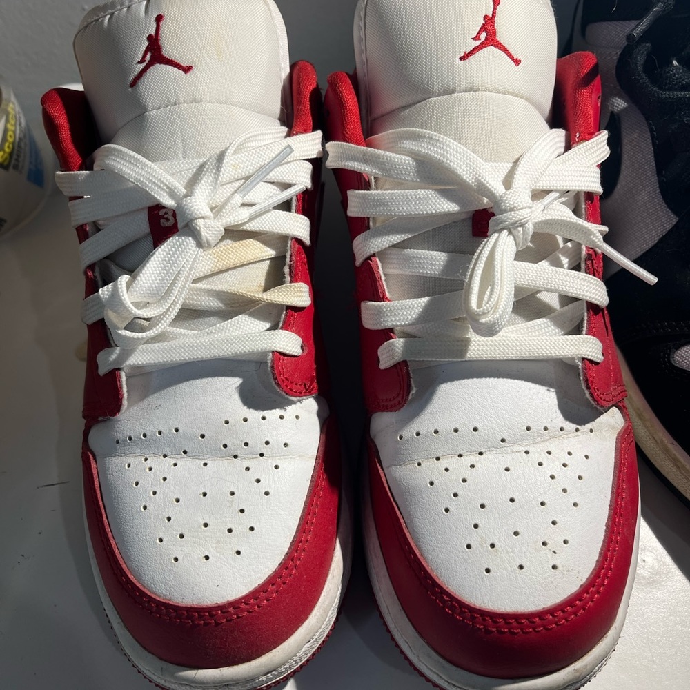 Red and white low Jordan’s
